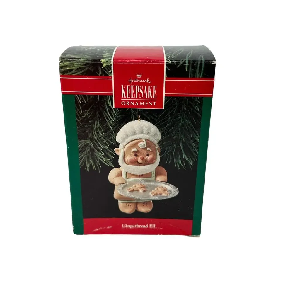 Vintage 1990 Hallmark Keepsake Gingerbread Elf Baker Christmas Ornament with Box